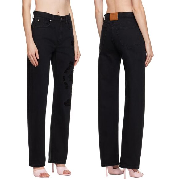 NWT Alexander Wang EZ Mr Relaxed Straight Denim Wavy Tufted Logo Black Sz 25 - Picture 2 of 9